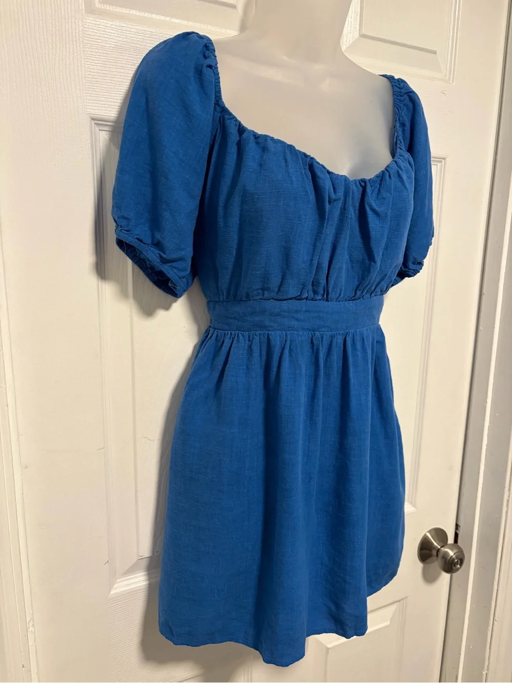 Effortlessly Endearing Blue Puff Sleeve Smocked Mini Dress